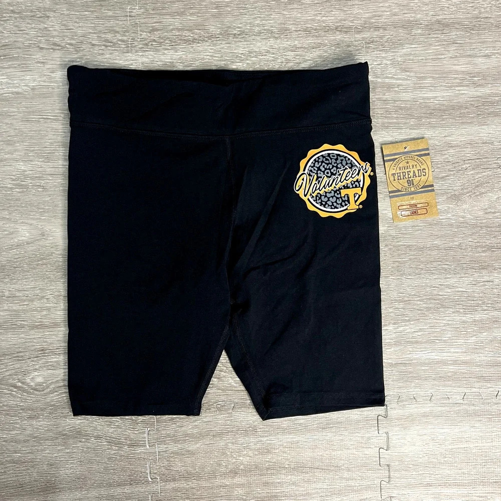 NWT Rivalry Threads 91 Women's Leopard Print Biker Shorts Black Size Small